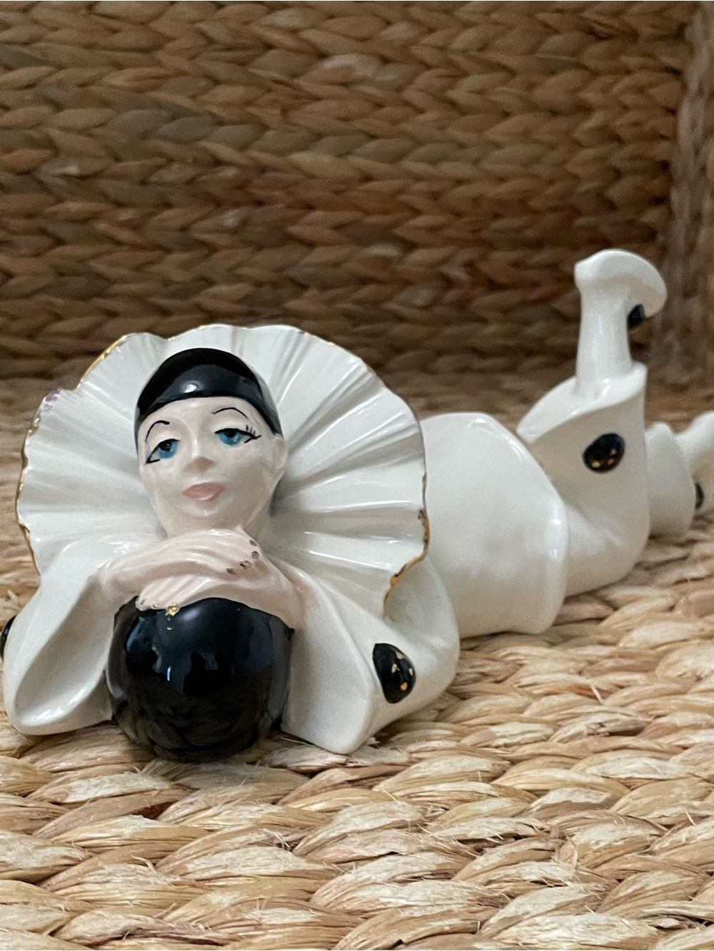 Vintage Pierrot Mime Laying Clown Black and White Ceramic